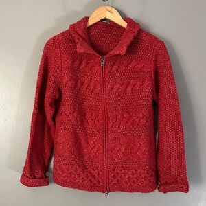 J.Jill Knit Red Women's Full Zip Sweater
